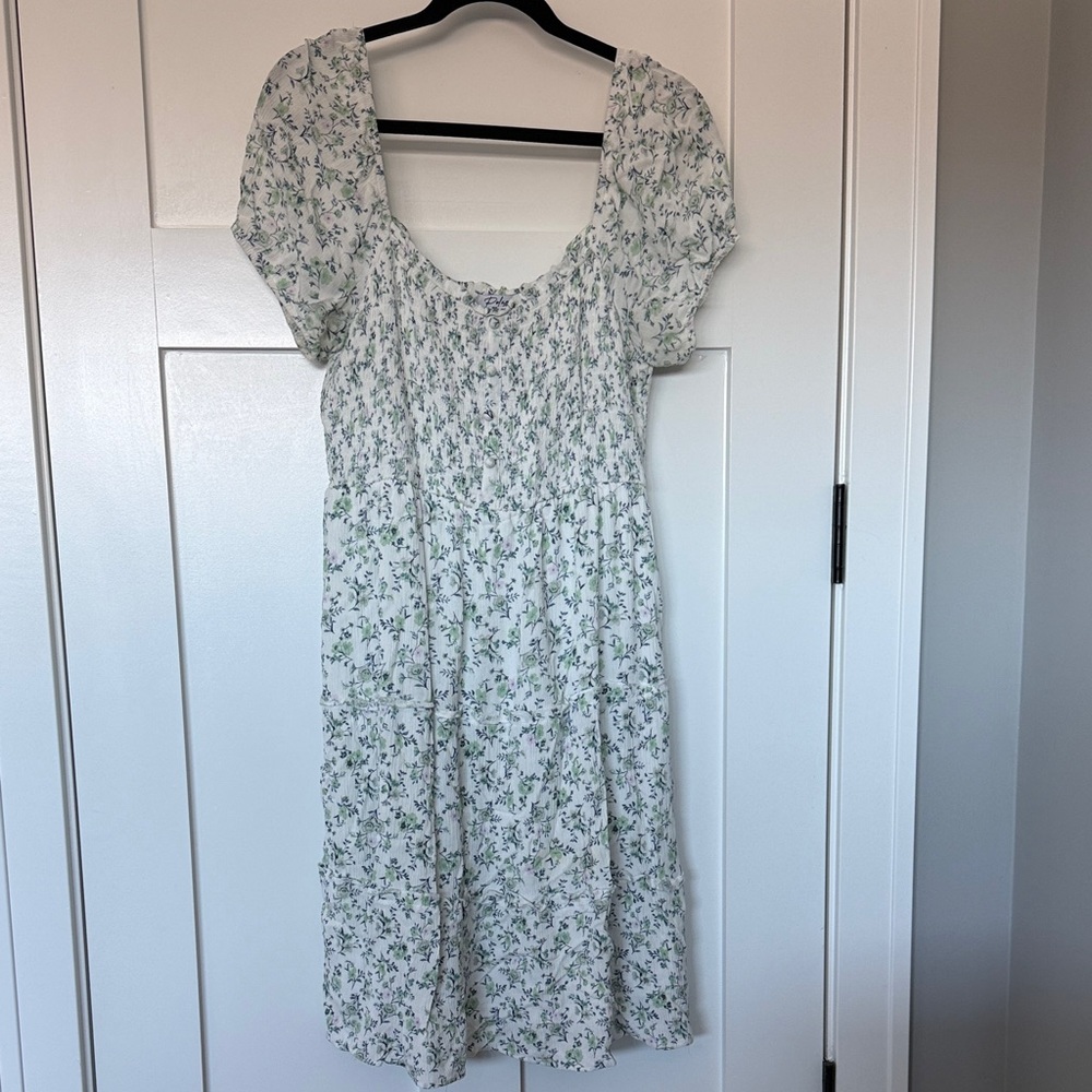 Polagram White and Green Floral Maternity Midi Dress